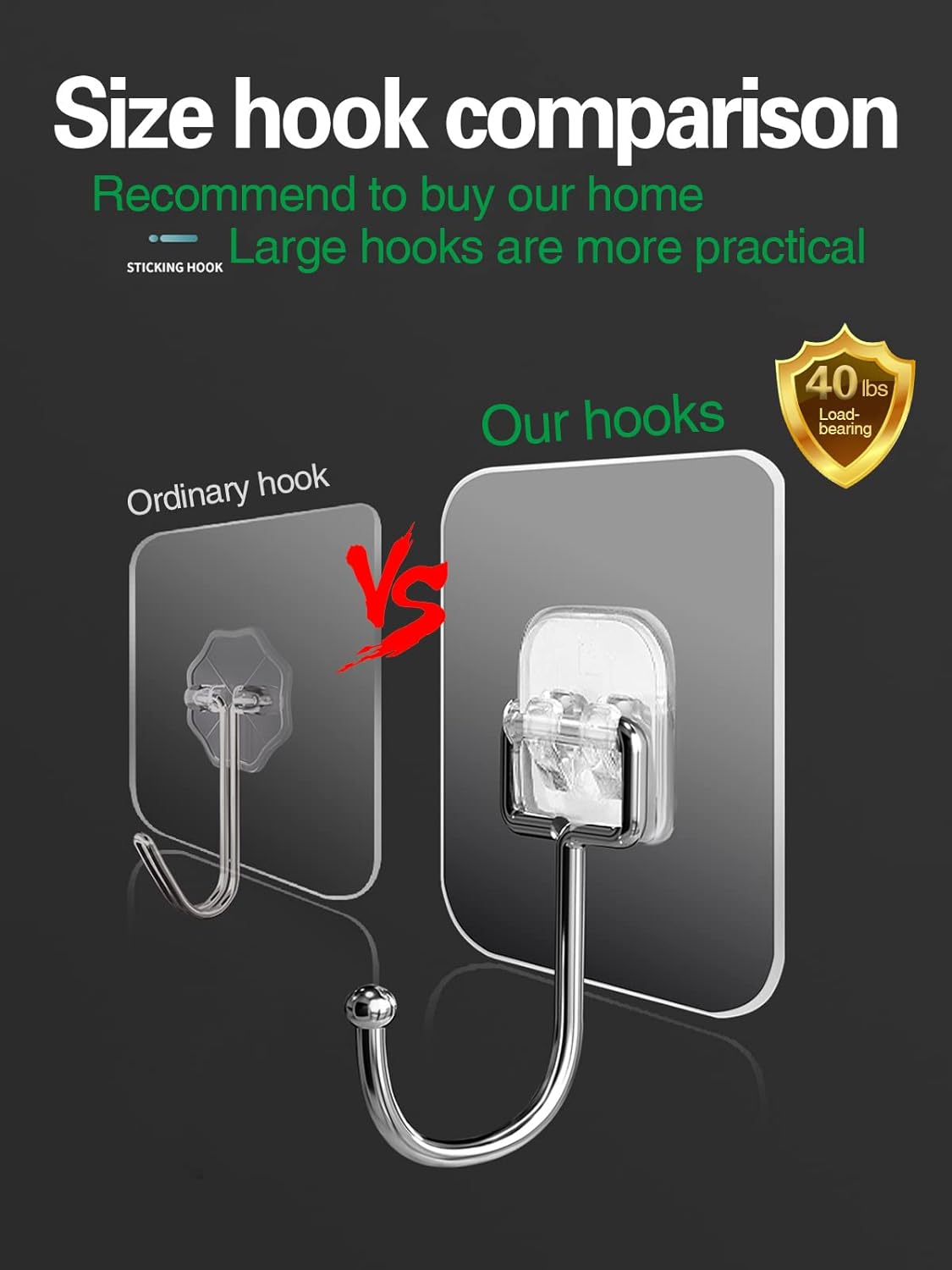 EKE 12 Pack of Large Adhesive Hook Wall Hooks with 40Ib Load Capacity (max) for Hanging Stainless Steel Towels and Coats, Suitable for Kitchens, bathrooms, Homes and Offices (12).