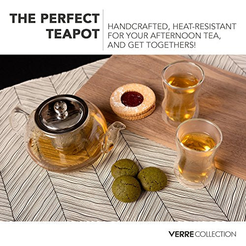 Glass Teapot Stovetop Compatible Kettle with Stainless Steel Removable Infuser (27 Ounce)