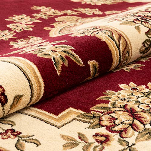 Timeless Collection Le Petit Palais Red 5' Foot Round Luxurious Traditional French Medallion Oriental Area Rug Perfect for Living Room Bedroom or Dining Room Easy (5'3" (Round) / Red)