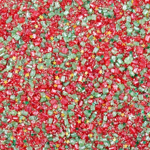 Christmas Red Sanding Sugar Edible Gold Glitter Stars Mix Sugar Sprinkles for Cake Decorating Sparkling Sanding Sugar for Cupcake Toppers Cookie Decorations Wedding Party Celebrations 3.5oz (Christmas)