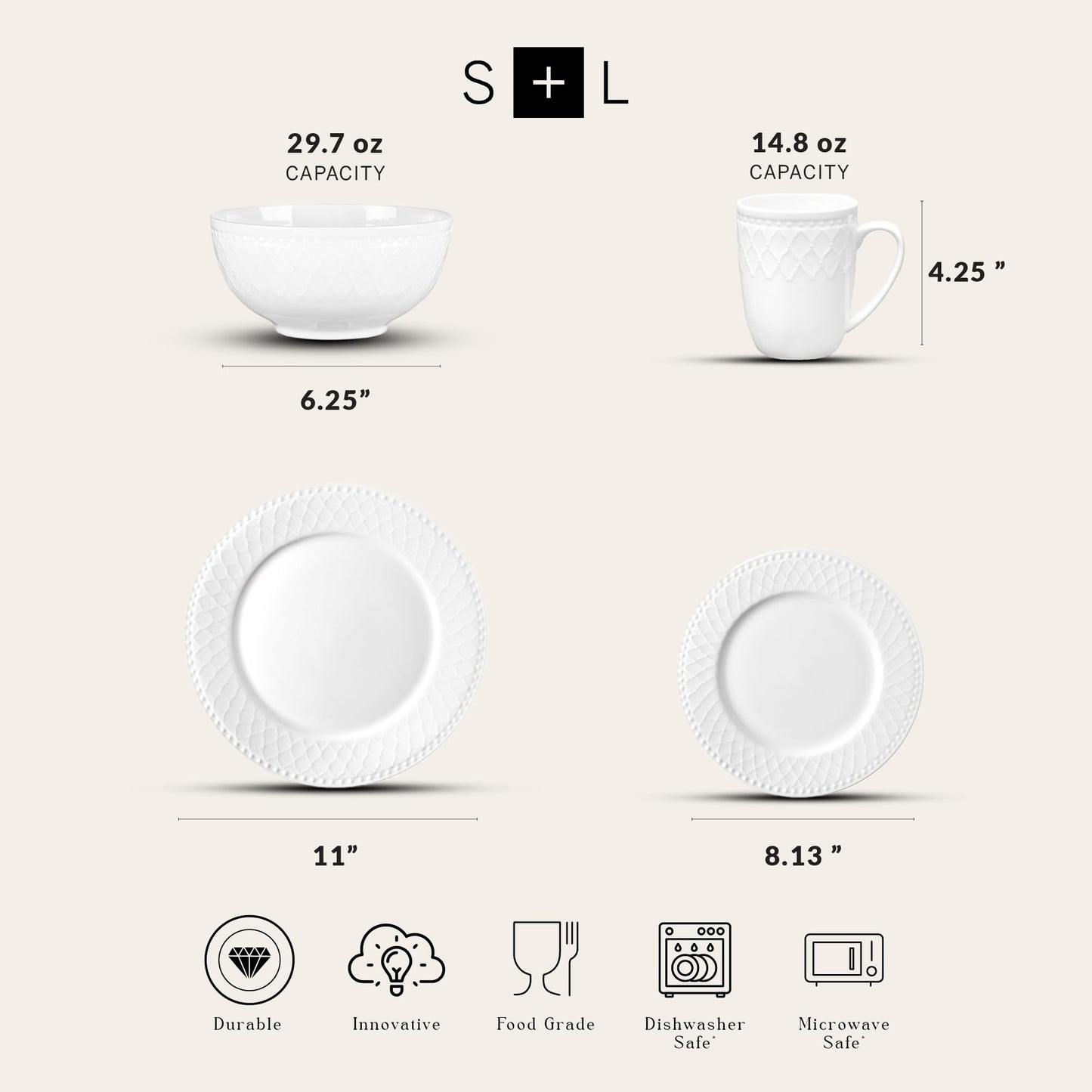 Alexandria 32 (Basket - White / 32 Piece Service for 8)