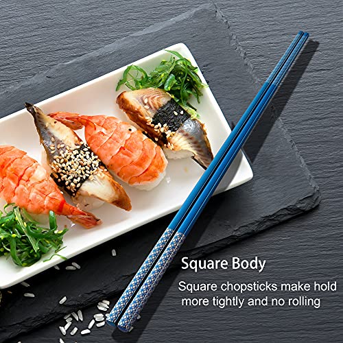 Metal Chopsticks Reusable Multicolor Stainless Steel Chopsticks Dishwasher Safe Chop Sticks Laser Engraved Copper Coin Pattern Square Non (Multicolor)