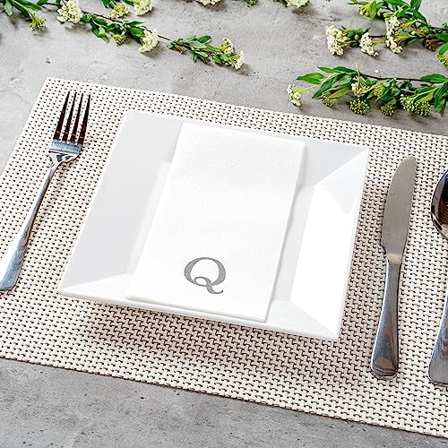 Paper Rectangle Silver Letter Q Linen (Silver / 50 Count / Q)