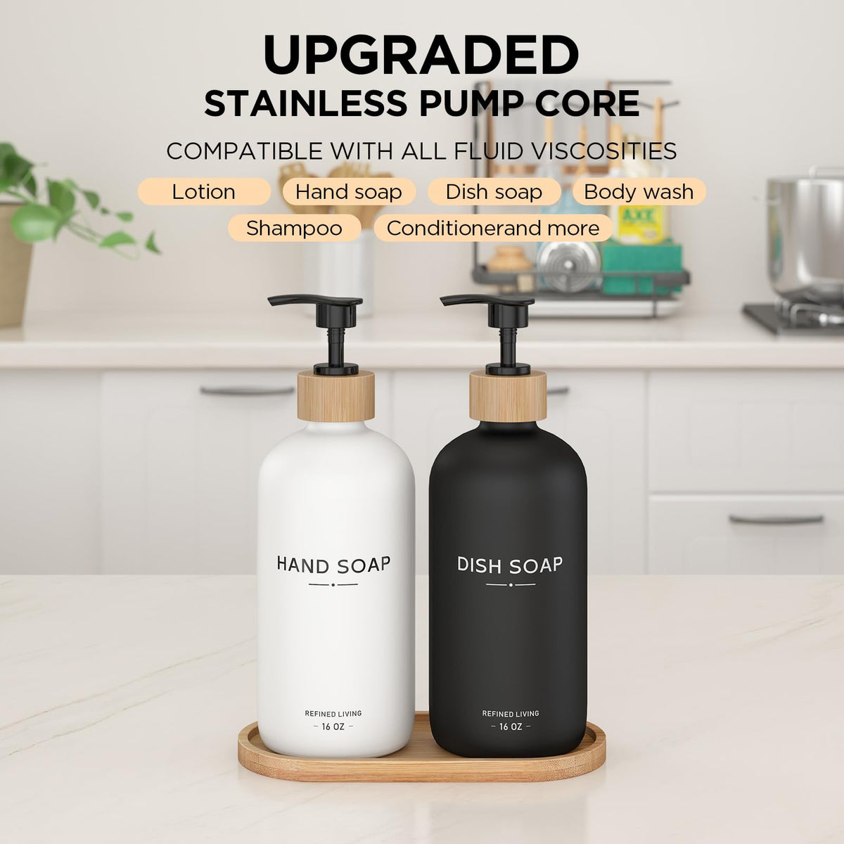 Hand and Dish Soap Dispenser Set (Hand Dish (Black/White))