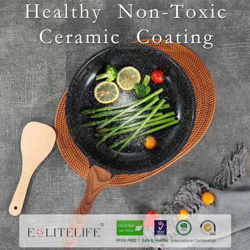 Nonstick Ceramic Frying Pans Skillets Set with Lids (8"+9.5"+11" Set w/Lids / Black)