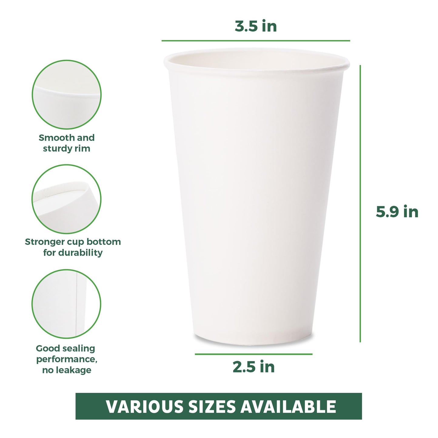 Coffee Cups 20 oz [100 Pack] Disposable Paper Cups for Hot or Iced Coffee Cup (20 oz)