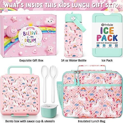 Kids Bento Lunch Box with Toddler Insulated Water Bottle Lunch Bag (A1. Unicorn)