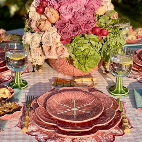 Pink Cabbage Dinner Plate Set of 4 Large Pink Leaf Motif Earthenware Handcrafted Portuguese Tableware Serving Platter Main Course Dining Salad Pasta Entrée Dish Centerpiece 10.4" D (Pink)