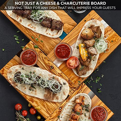 Handcrafted Italian Olive Wood Cheese & Charcuterie Board Set with Unique White Pearl Resin Artwork (White Pearl)