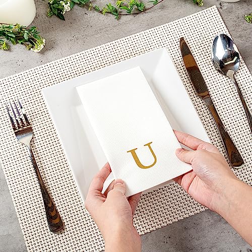 Paper Rectangle Gold Letter U Linen (Gold / 50 Count / U)