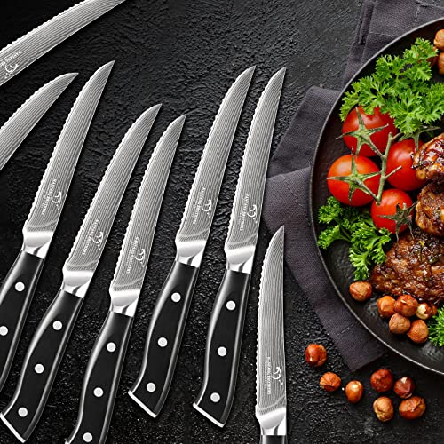 18PCS Damascus Japanese Kitchen Knife Set with Block (Black/Nature / 18 Pieces)