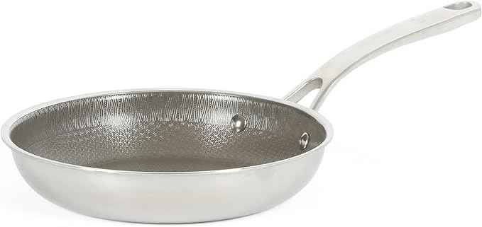 Martha Stewart Badgley Hybrid Nonstick 8 Inch TriPly Stainless Steel Fry Pan & Stay Cool Handle - Laser Etched Non-Toxic Perfect Sear Nonstick Skillet - Dishwasher and Induction Safe