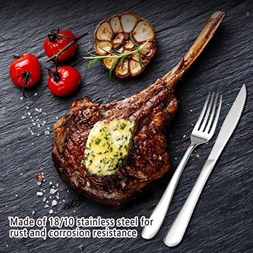12 Pcs Silverware Set with 6 Steak Knives and 6 Dinner Forks (8.1-9.1inches Steak knife set-12p)