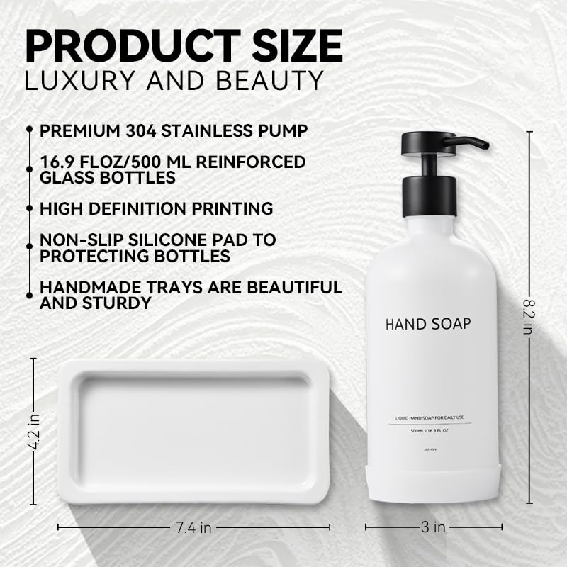 Glass Kitchen Soap Dispenser Set with Ceramic Tray (White Bottles+black Bottles)
