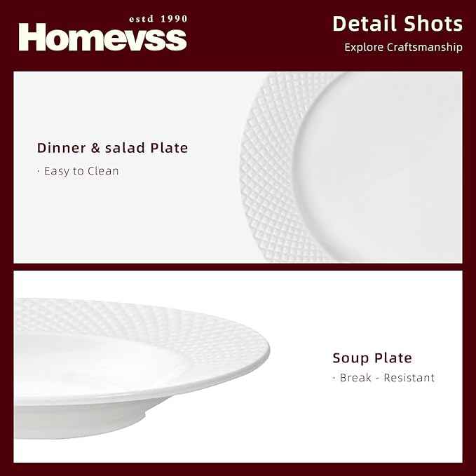 HomeVss, New Bone China Dinnerware Set, Embossed Diamond Design, 18pc Set