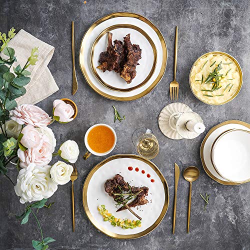 Modern Poreclain 16 Piece Dinnerware Set (16-Pieces Service for 4 / White with Gold Rim)