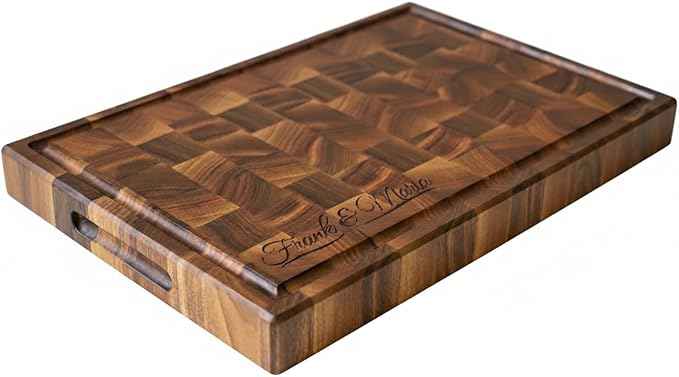 Personalized End Grain Walnut Cutting Board, GrainWoods Handcrafted Wood Kitchen Chopping Block (23x17x2 Inches)