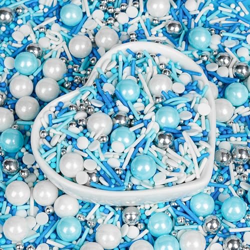 Edible Blue Silver White Pearl Sprinkles (Winter Mix)