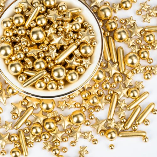 Edible Gold Sprinkles for Cake Decorating (Gold Pearl Rod Star)