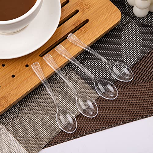 300 Pieces Clear Plastic Mini Spoons for Desserts 4 Inches Clear Plastic Spoons Heavy Duty Perfect for Cake (Clear / Mini Spoons)