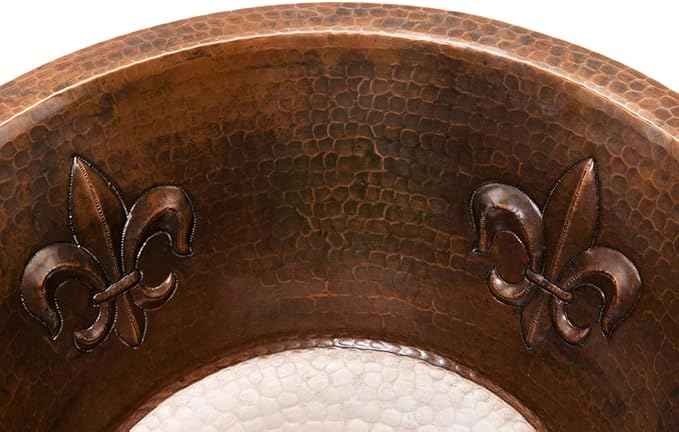 Premier Copper Products BR16FDB2 16-Inch Universal Round Copper with Fleur De Lis Bar Sink and 2-Inch Drain Size, Oil Rubbed Bronze