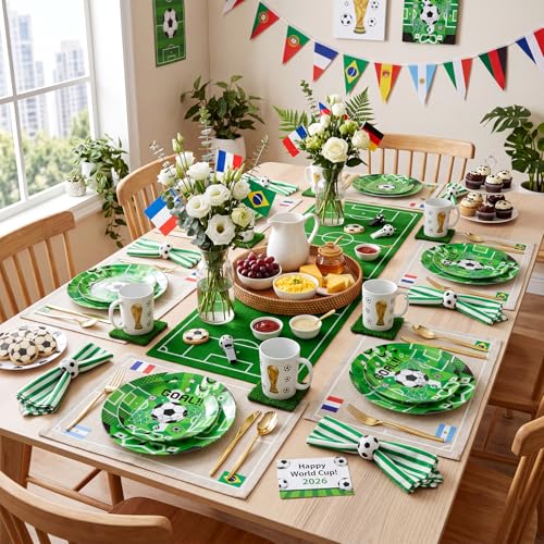 20 Green Plastic Soccer Plates (20 Pieces / Green)
