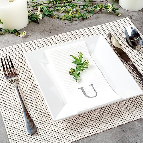 Paper Rectangle Silver Letter U Linen (Silver / 50 Count / U)