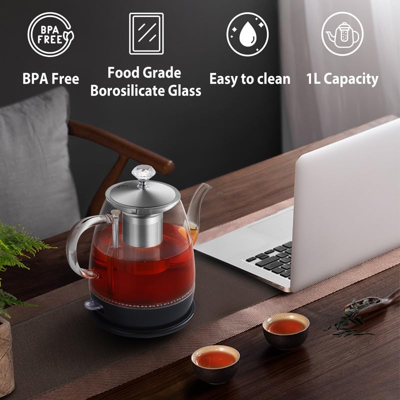 1L Glass Electric Kettle (Black / 1.1 Quarts)