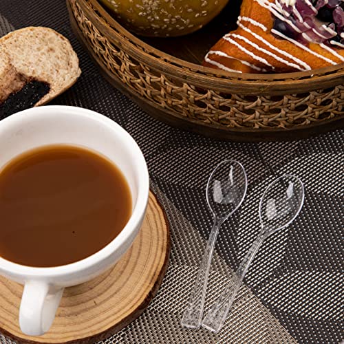 300 Pieces Clear Plastic Mini Spoons for Desserts 4 Inches Clear Plastic Spoons Heavy Duty Perfect for Cake (Clear / Mini Spoons)