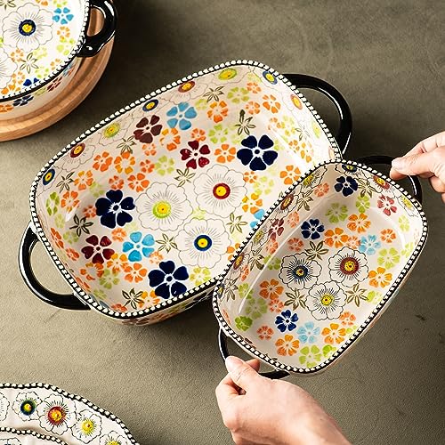 Retro pastoral style Ceramic Baking Dish Rectangular Bakeware Set Baking Pan (Green Traces)