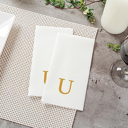 Paper Rectangle Gold Letter U Linen (Gold / 50 Count / U)