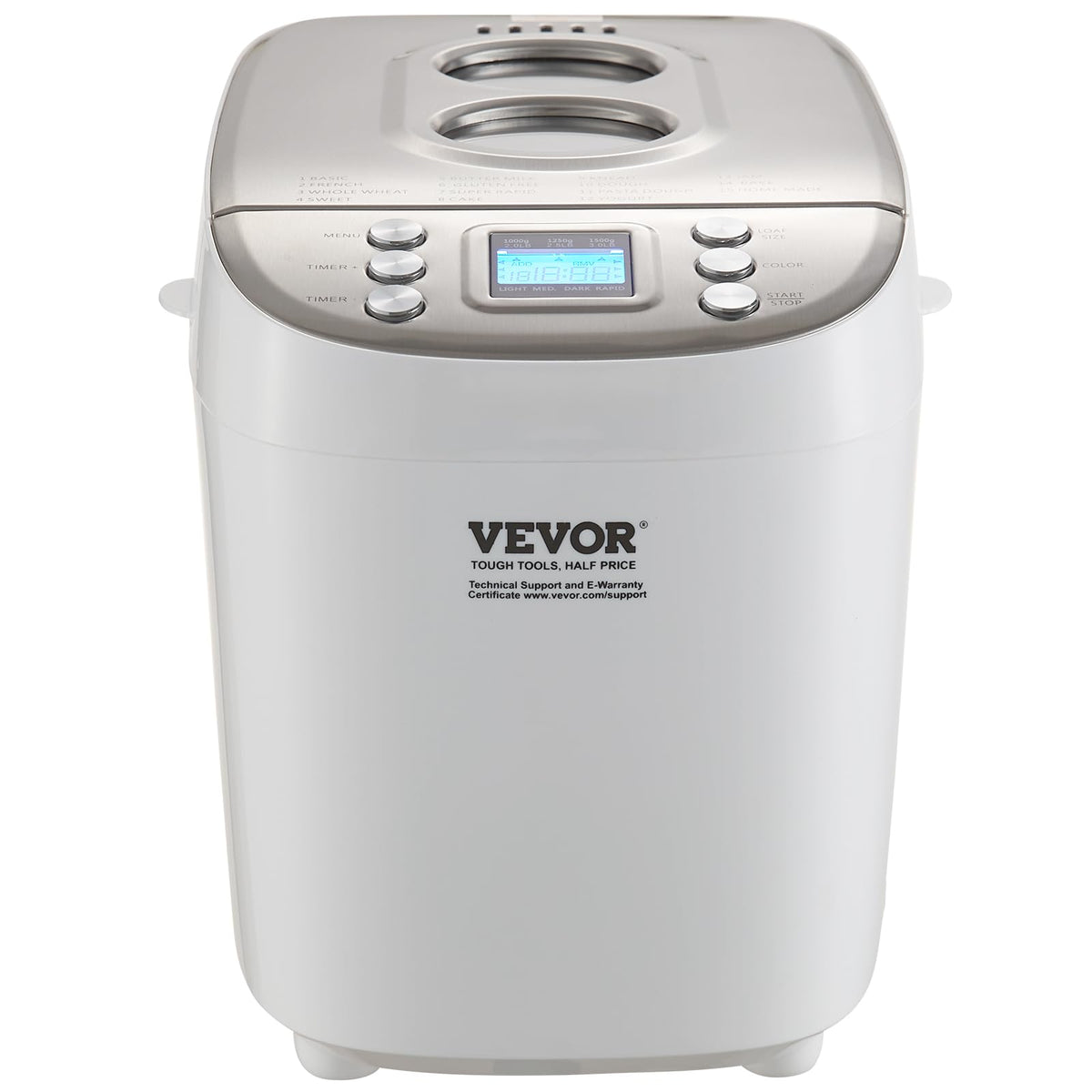 Bread Maker Dough Machine 15 Menus in 1 (White+Silver)
