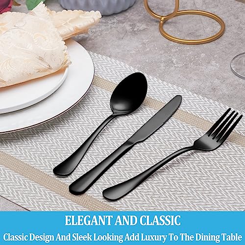 30 Pcs Black Silverware Set (Black)