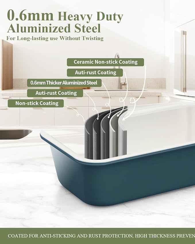 Ceramic Nonstick Baking Pans Set, Non Toxic 33 PCS Stackable Bakeware Sets, 550°F Oven Safe Baking Sheet & Pans, Warp-Free, Dishwasher Safe, PTFE/PFOA/PFOS-Free (Blue)