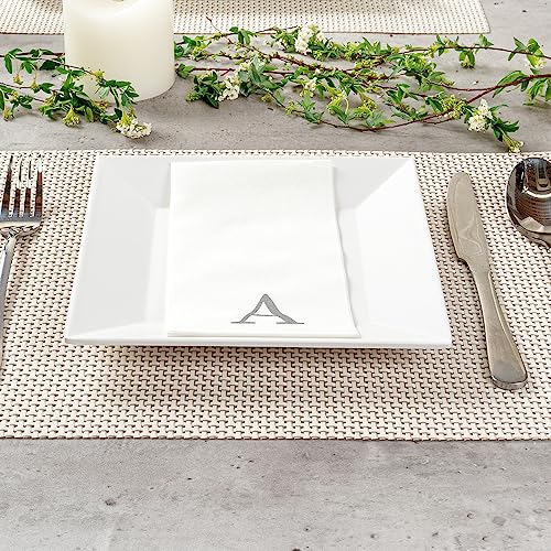 Paper Rectangle Silver Letter A Linen (Silver / 50 Count / A)