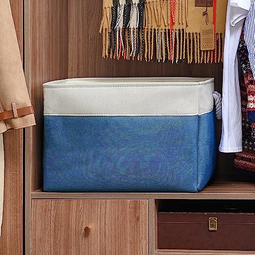 Organization and Storage Basket for Shelves (White & Blue / 3PCS/Extra Jumbo - 20.5Lx15.7Wx13.8H)