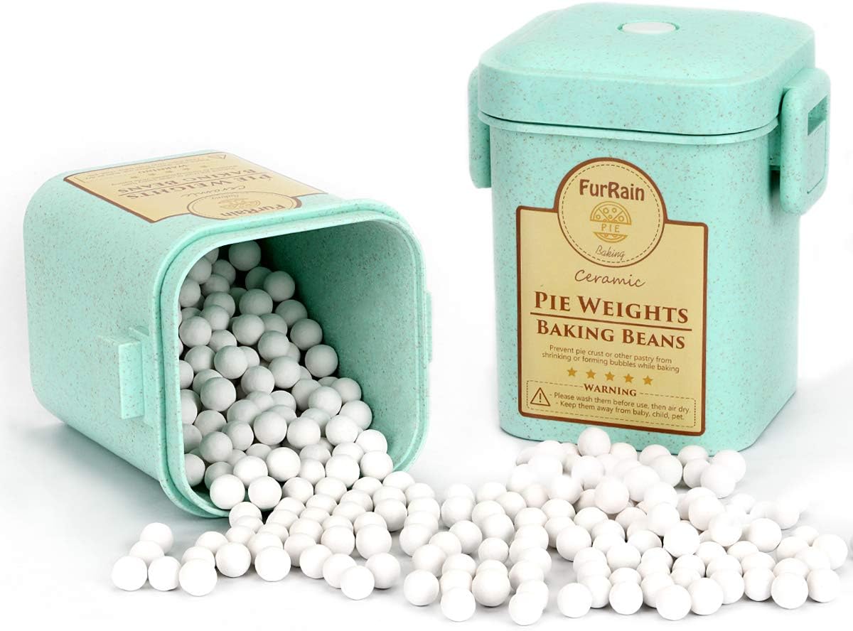 Ceramic Pie Weights Reusable 10mm Baking Beans Pie Crust Weights Natural Ceramic Stoneware with Wheat Straw Container - HomeSpice