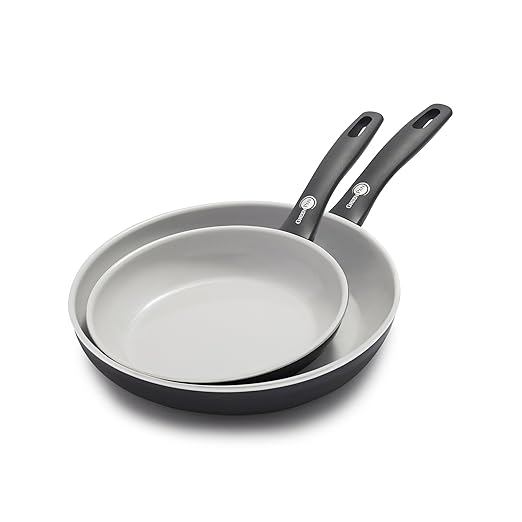 GreenPan Dover 8” and 10” 2 Piece Frying Pan Skillet Set, Non-Toxic PFAS-Free Ceramic Nonstick Coating, Sear Saute Fry Egg Omlete, Dishwasher & Oven Safe, Stay Cool Handle, Easy Pour Rims, Black