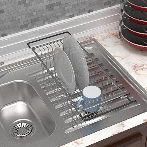 Stainless Over Sink Counter Top Dish Drainer Drying Rack (Medium / Chrome)