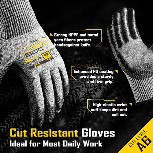 120 Pairs A6 PU Cut Resistant Safety Work Gloves with Grip (Medium (Pack of 120))
