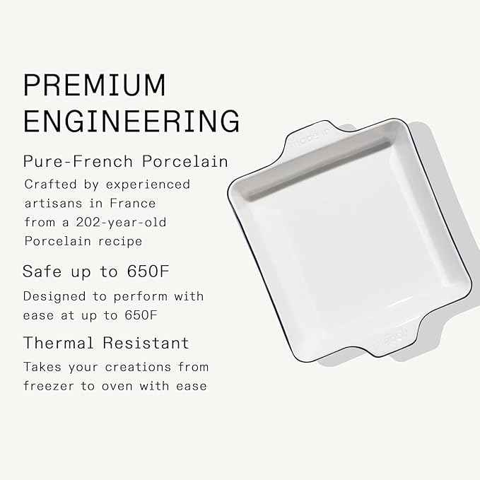 Made In Cookware | Square Baking Dish | Navy Rim | Handcrafted Porcelain | Professional Bakeware | Crafted in France