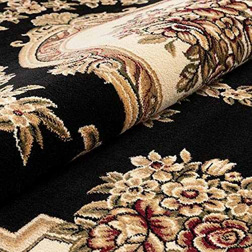 Pastoral Medallion Black French European Formal Traditional 2x7 (2'3" x 7'3" (Rectangular) / Black)