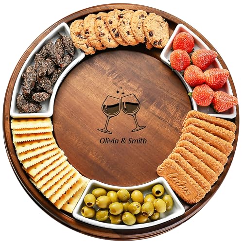 Acacia Wood Lazy Susan Cheese Board (Round 13.5" with Engraving)