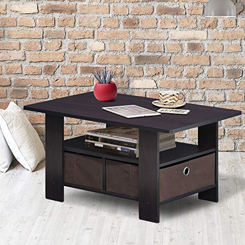 Andrey Coffee Table with Bin Drawer (Dark Walnut / 2 Bin)