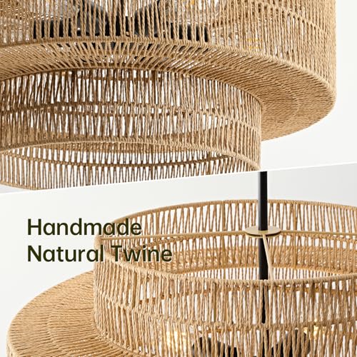 24" Rattan Chandelier for Dining Room (Brown+Black Hardware / 24" 6-Light)