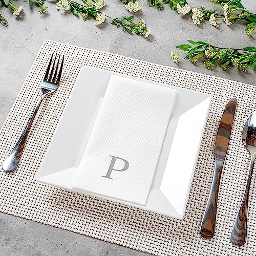 Silver P White Linen Feel Guest Towel Napkin (Silver / 2000 Count / P)