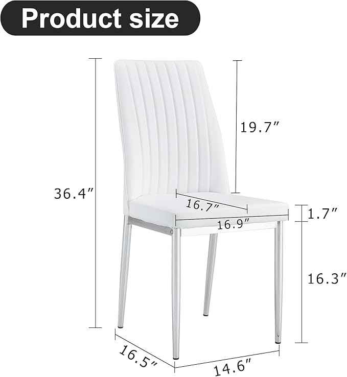 White Modern Dining Chairs Set of 6 PU Leather Armless Upholstered Chair for Dinner Room, Waiting Room