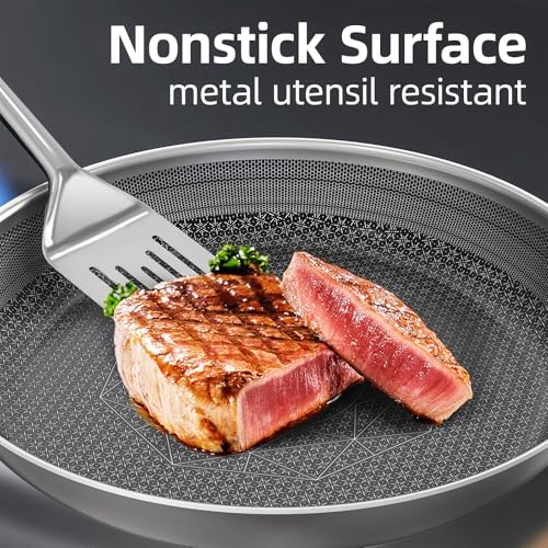 3pc Hybrid Nonstick Frying Pans Set (Silver / 8 10 12 Inch)