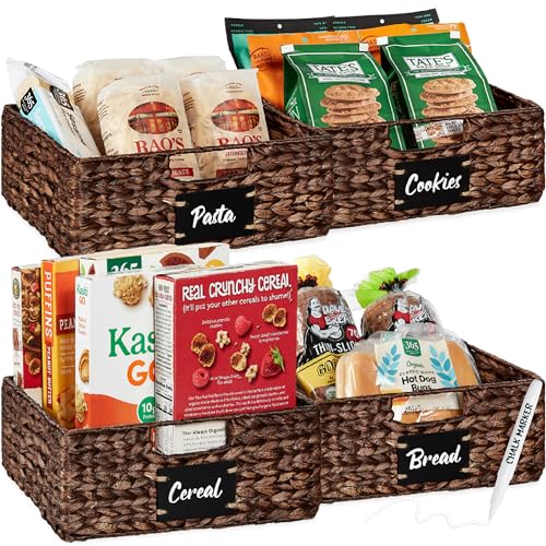 Set of 4 13x12in Water Hyacinth Pantry Baskets (13x12x5in / Brown)
