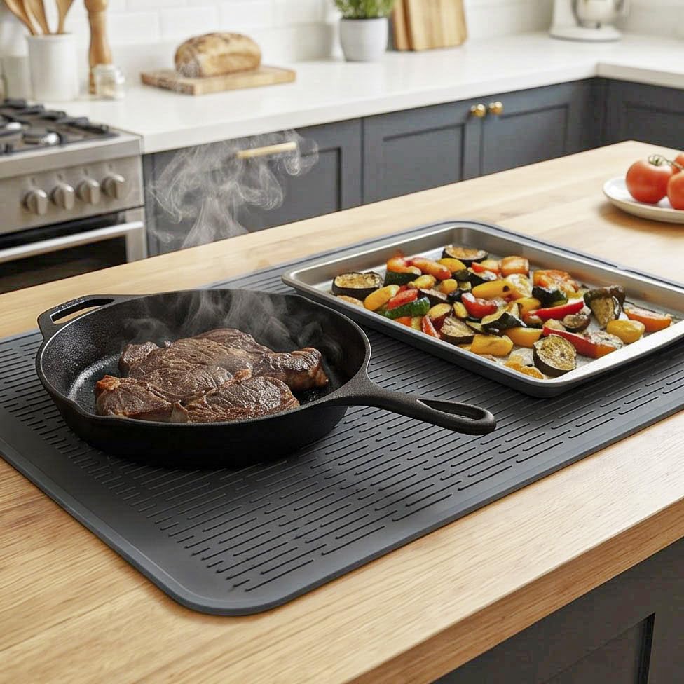 Silicone Dish Drying Mat for Multiple Usage (Gray / 28"L x 18"W)